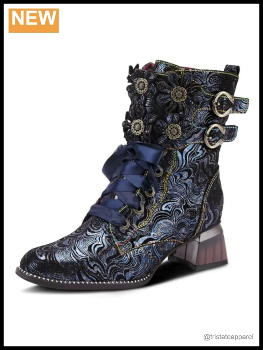Artistic Mid-Calf Boots with Adjustable Fit Suede Floral Applique